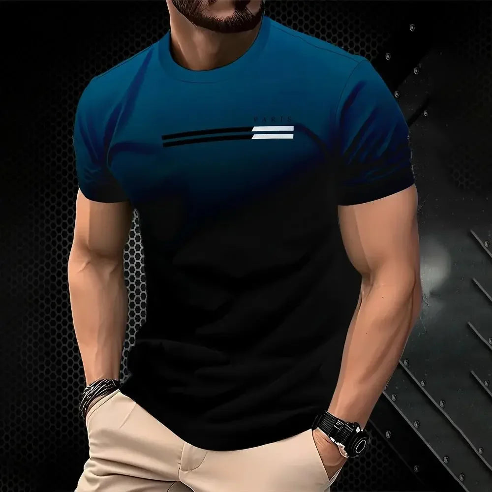 The new 2025 summer quick-drying men's T-shirt features fashionable and casual 3D gradient printing and streetwear