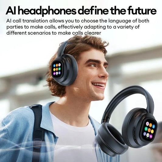AI LCD Touch Bluetooth Headphones with ANC & HD Mic