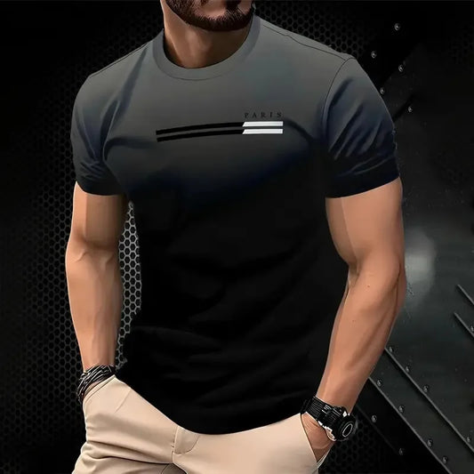 The new 2025 summer quick-drying men's T-shirt features fashionable and casual 3D gradient printing and streetwear