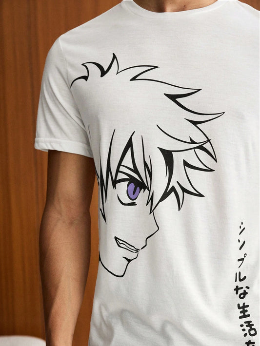 Men Japanese Letter Figure Anime Graphic   Summer shirts for men anime clothes t shirt for men Breathable Moisture Wicking