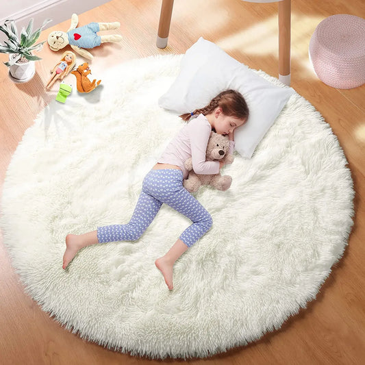 Fluffy Plush Round Rug – Soft Home & Bedroom Decor