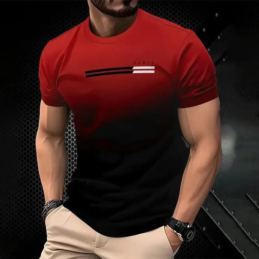 The new 2025 summer quick-drying men's T-shirt features fashionable and casual 3D gradient printing and streetwear